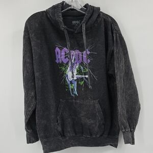 AC/DC Distressed Black Hoodie with Purple and Green Graphic Size M